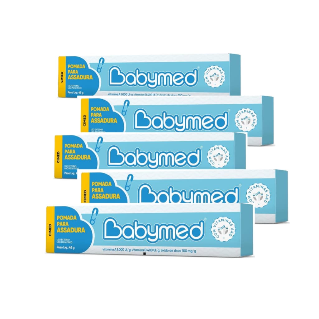 Kit 5 Pomadas Infantil Para Prevenção De Assaduras Babymed Azul Cremosa e Hidratante
