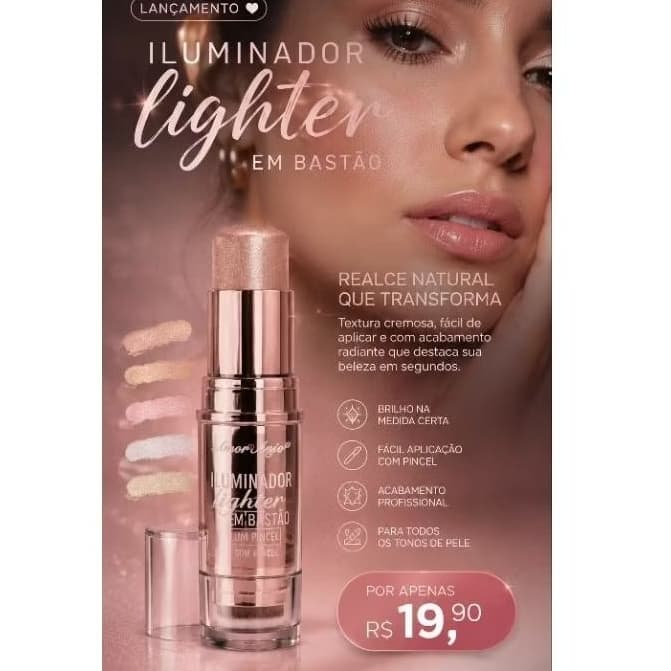 Iluminador em Bastão Amor Anjo Lighten com Pincel Glow Natural Alta Fixação