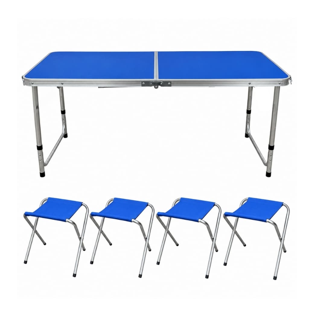 Mesa Maleta Dobrável Camping 4 Banquinhos Portátil Azul