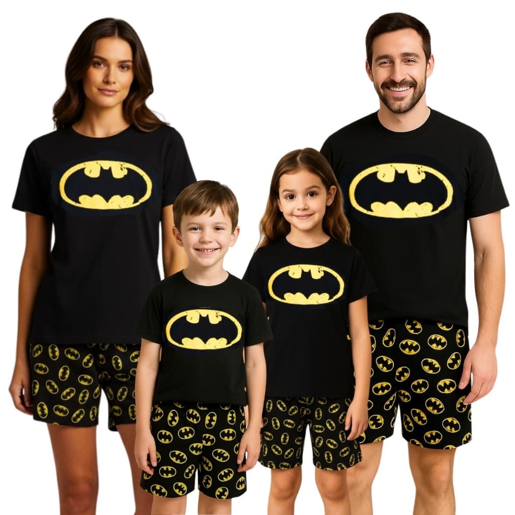 KIT 5 PIJAMAS VERÃO NOITE CONFORTÁVEL SONHO LONGO DESENHO PERSONAGEM COMBINADO PAI MÃE & FILHA OU FILHO PROMOÇÃO