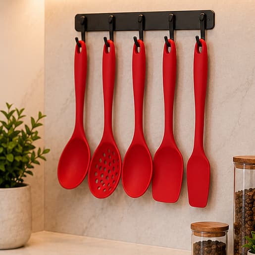 Kit 5 Peças 100% Silicone para Panela antiaderente Casa Cozinha Concha Espátula Colher e Escumadeira