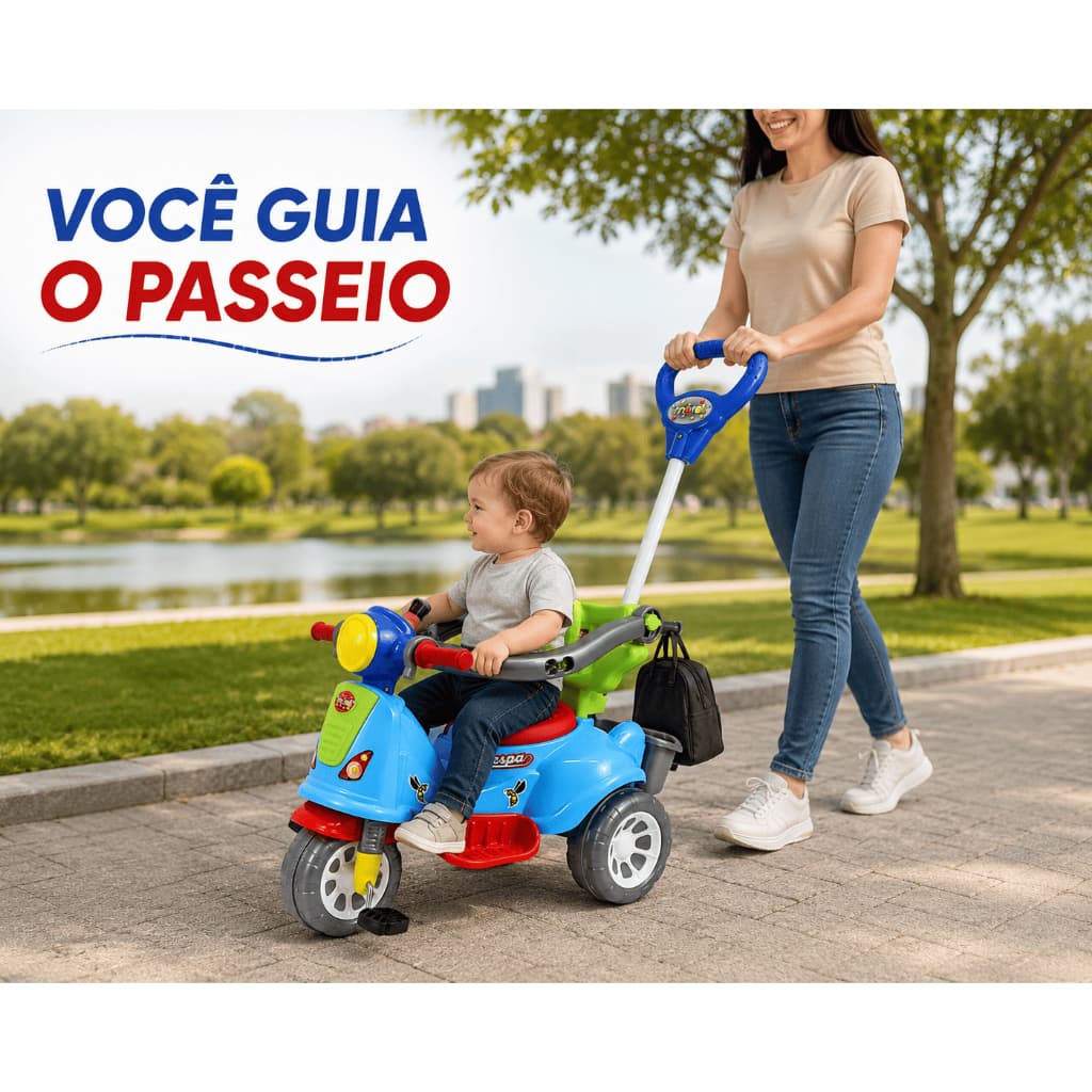 Triciclo Infantil Avespa 2 Em 1 Passeio E Pedal Com Haste Removível E Buzina