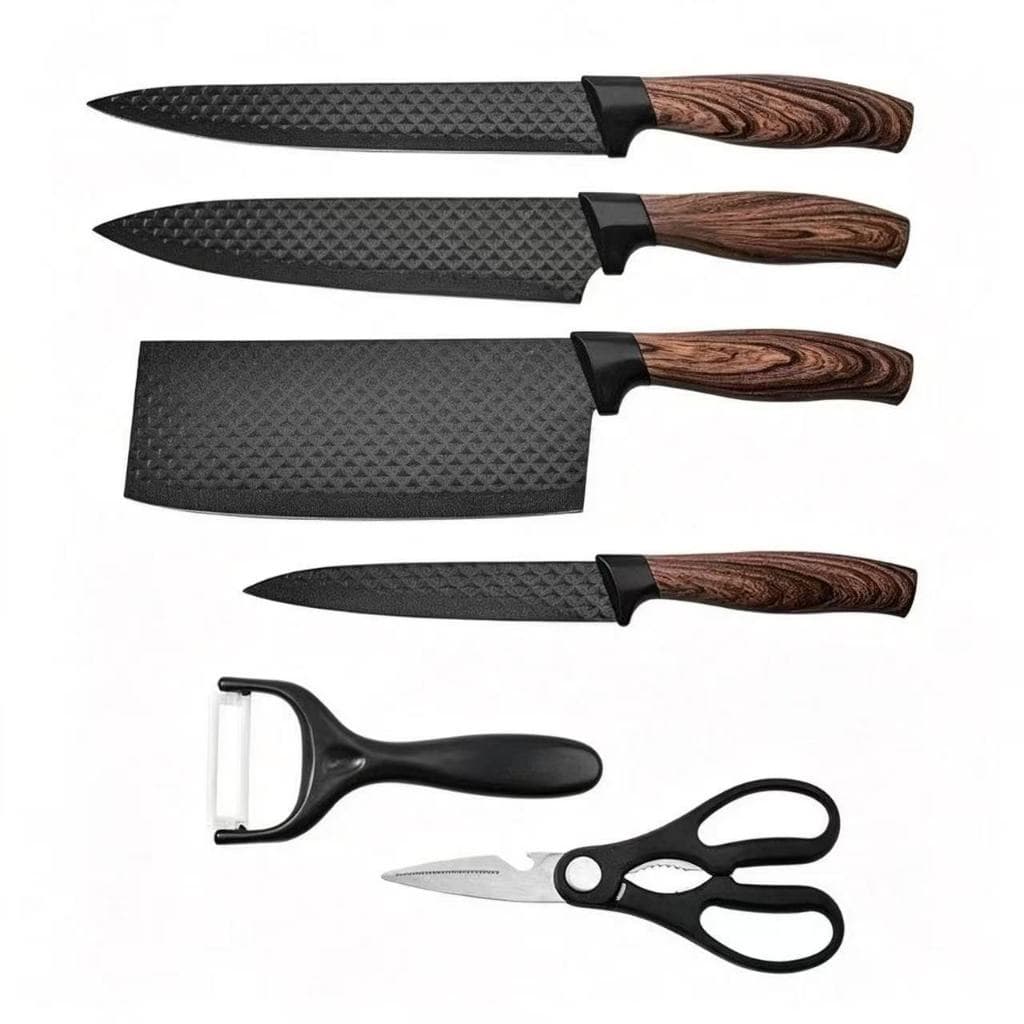 Conjunto De Facas Inox 6 Peças Antiaderente Com Cabo Reforçado Descascador E Tesoura Cozinha