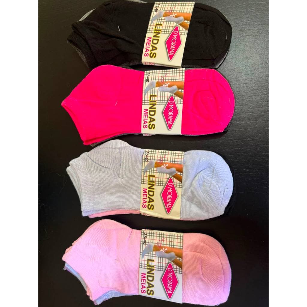 Kit 12 Pares Meias Femininas Cano Curto Algodão e Poliéster Confortáveis Tamanho 35 a 40