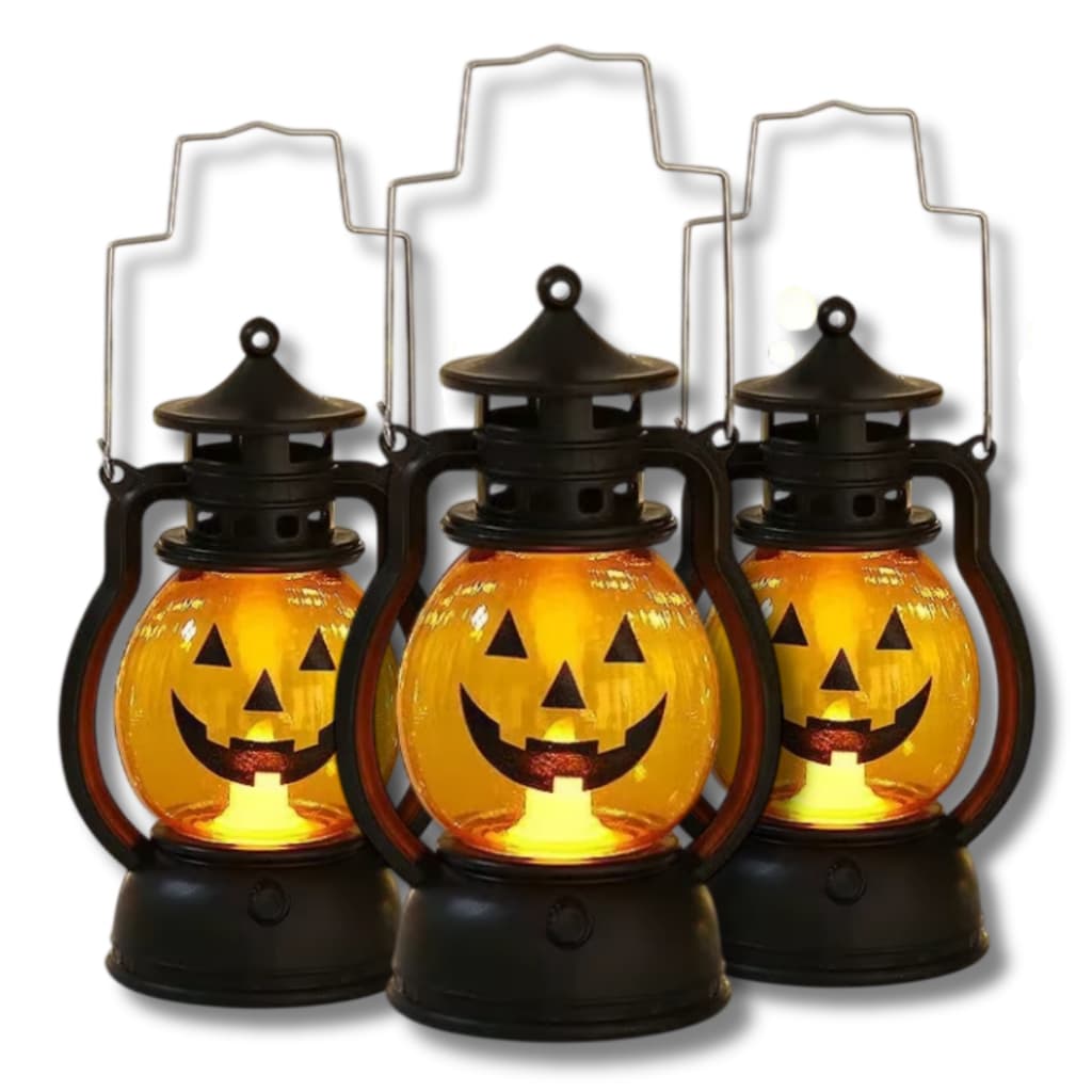 Luminária de Halloween, Lampião de Abóbora Halloween, Luminária de Mesa Halloween - 3 Peças