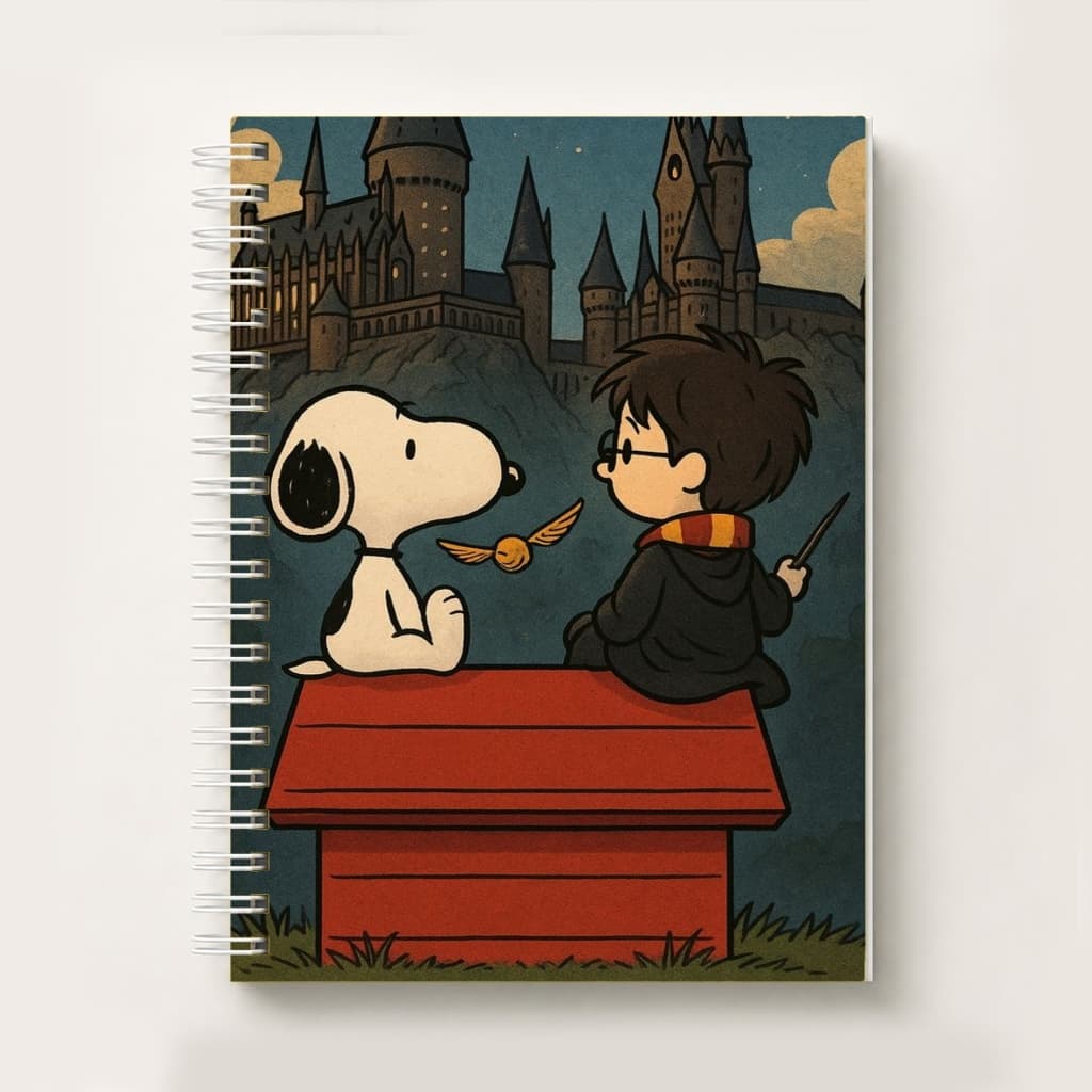 Caderno A5 Snoopy e Harry Potter | Capa Dura Premium |  80 Folhas |  Estudos caderno nostalgia
