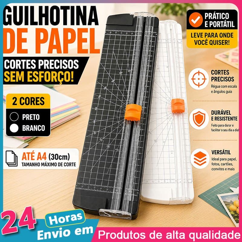 Cortador de Papel Guilhotina A4 Portátil Preto Branco Corte Preciso para Escola Escritório Artesanato Scrapbook
