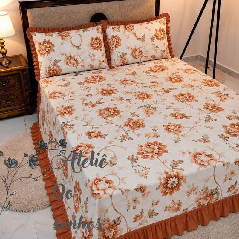 KIT Lençol de Cima com Babado Luma CASAL QUEEN ENXOVAL PARA QUARTO Capa para colchão sem elástico LINDO LUXO