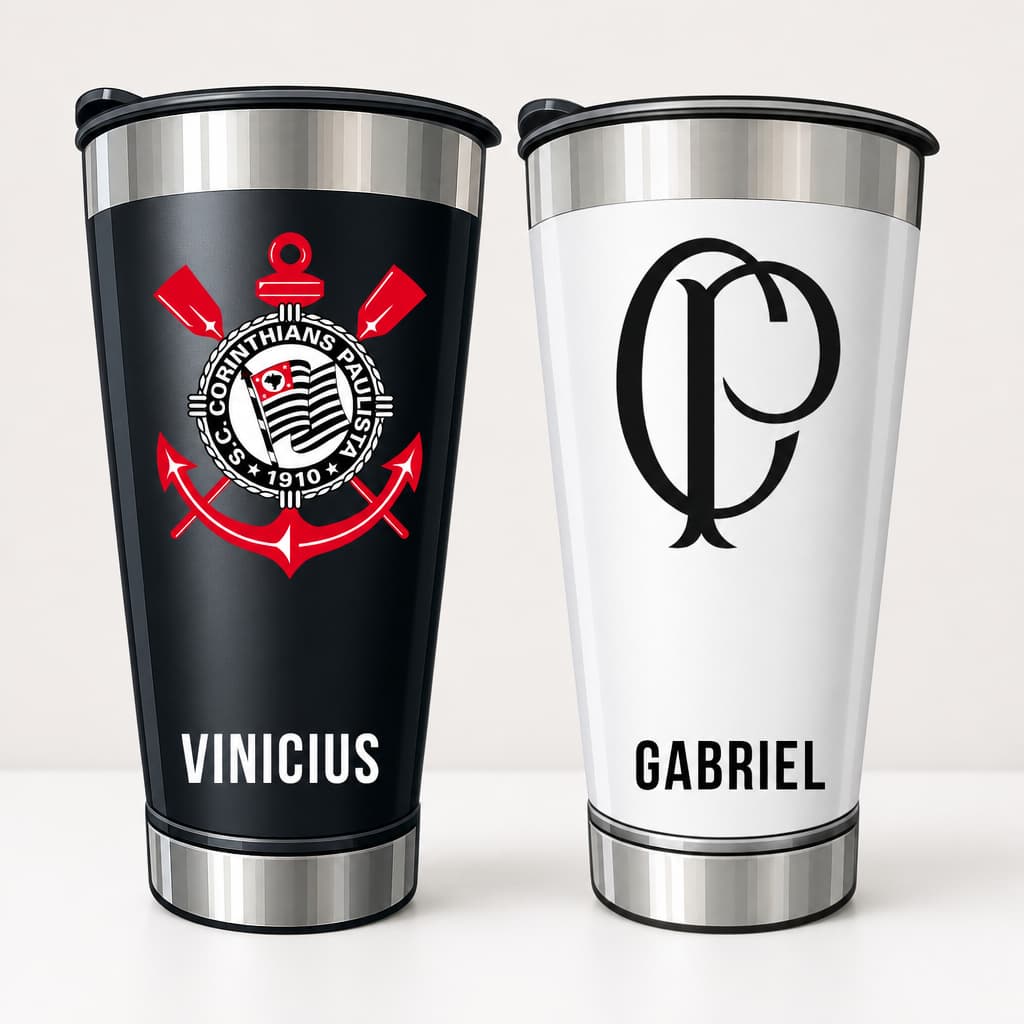 Copo Térmico Inox 473ml Personalizado Corinthians – Com Nome | Presente para Torcedor | Dia dos Pais