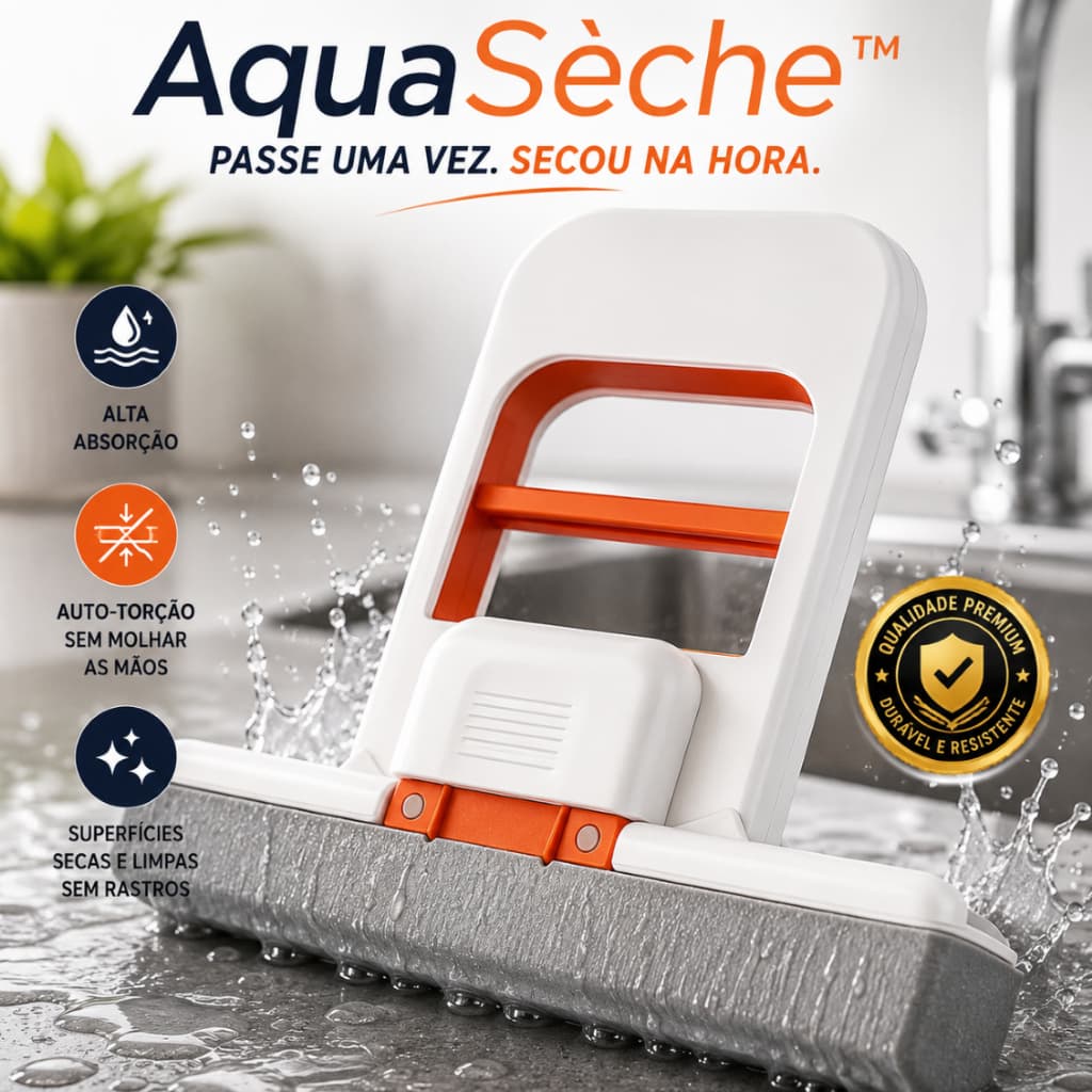 AquaSèche™ | Mini Mop Absorvente Premium com Auto-Torção para Pia, Bancadas, Vidros e Banheiro