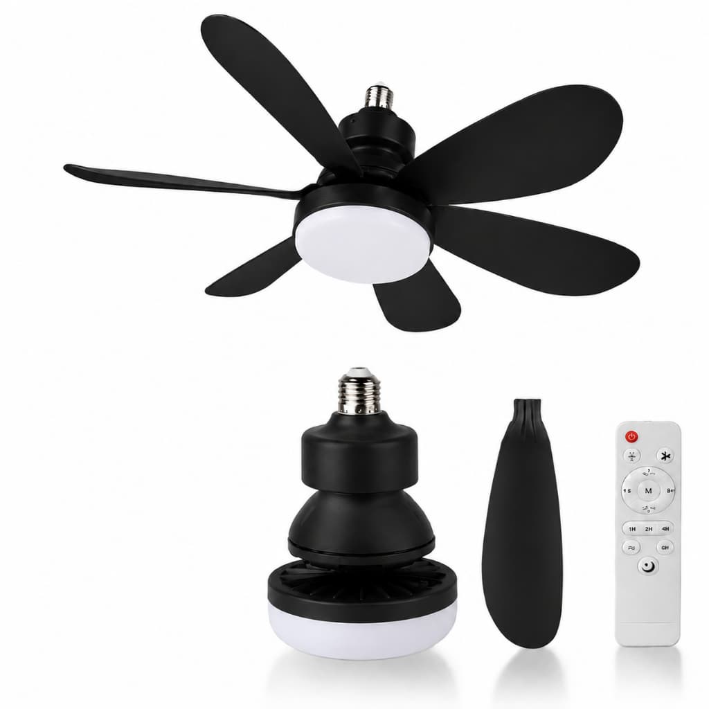 Ventilador de Teto Retrátil com Lâmpada LED E27 Controle Remoto