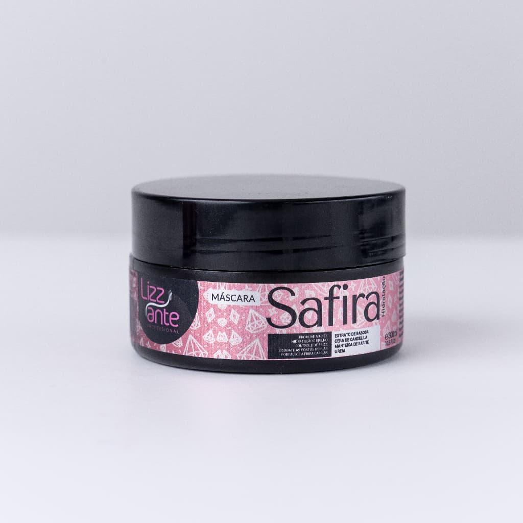 Máscara Safira 300g Lizz ante Hidratação Profunda Brilho Intenso Combate Frizz e Pontas Duplas Maciez Leveza Regula o PH