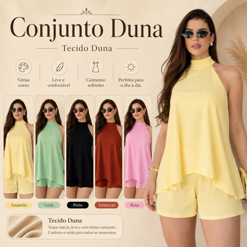 Conjunto Feminino Bata + Shorts em Crepe de Duna
