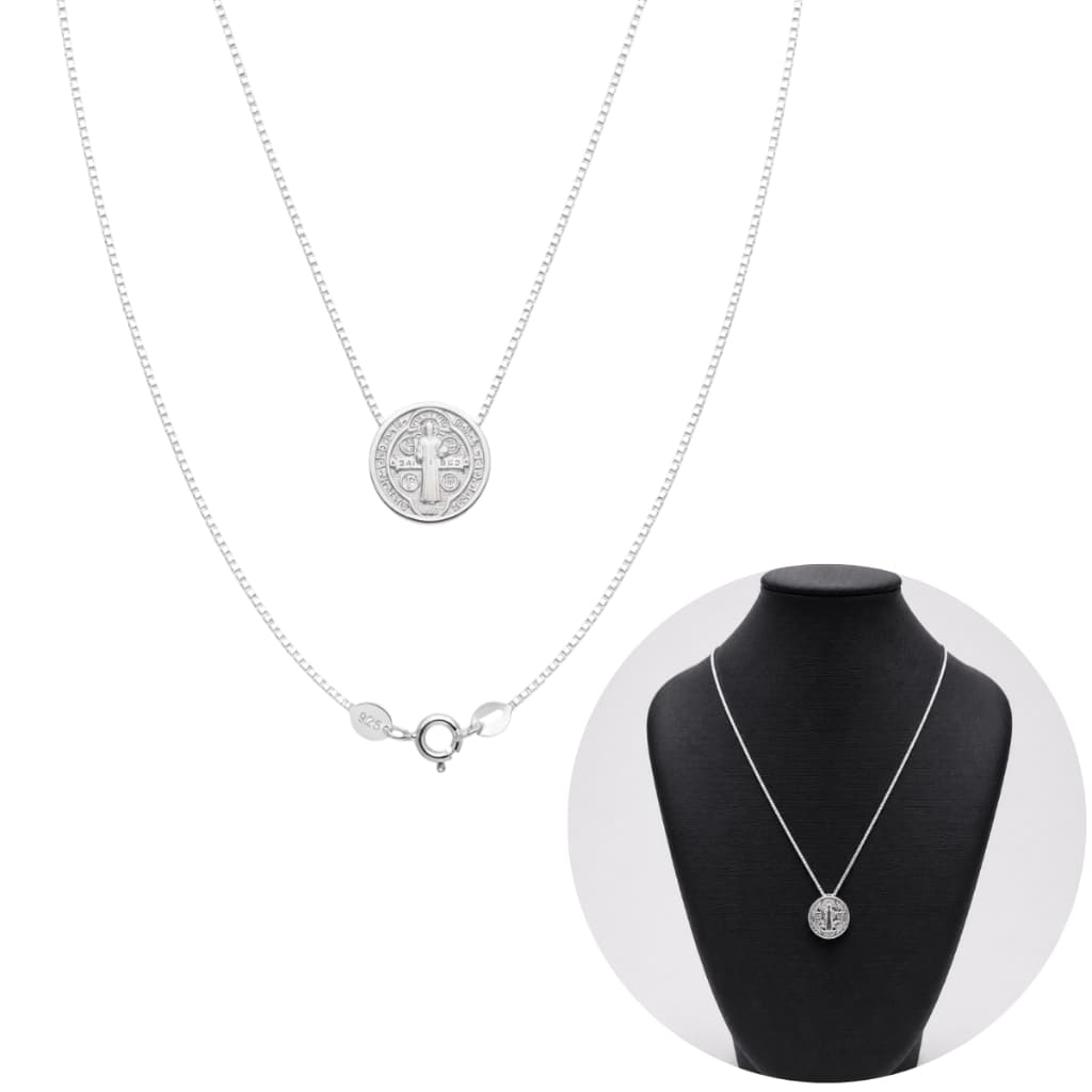 Corrente Prata 925 Legítima + Pingente São Bento Colar Com Medalha São Bento C/ Certificado Da Prata