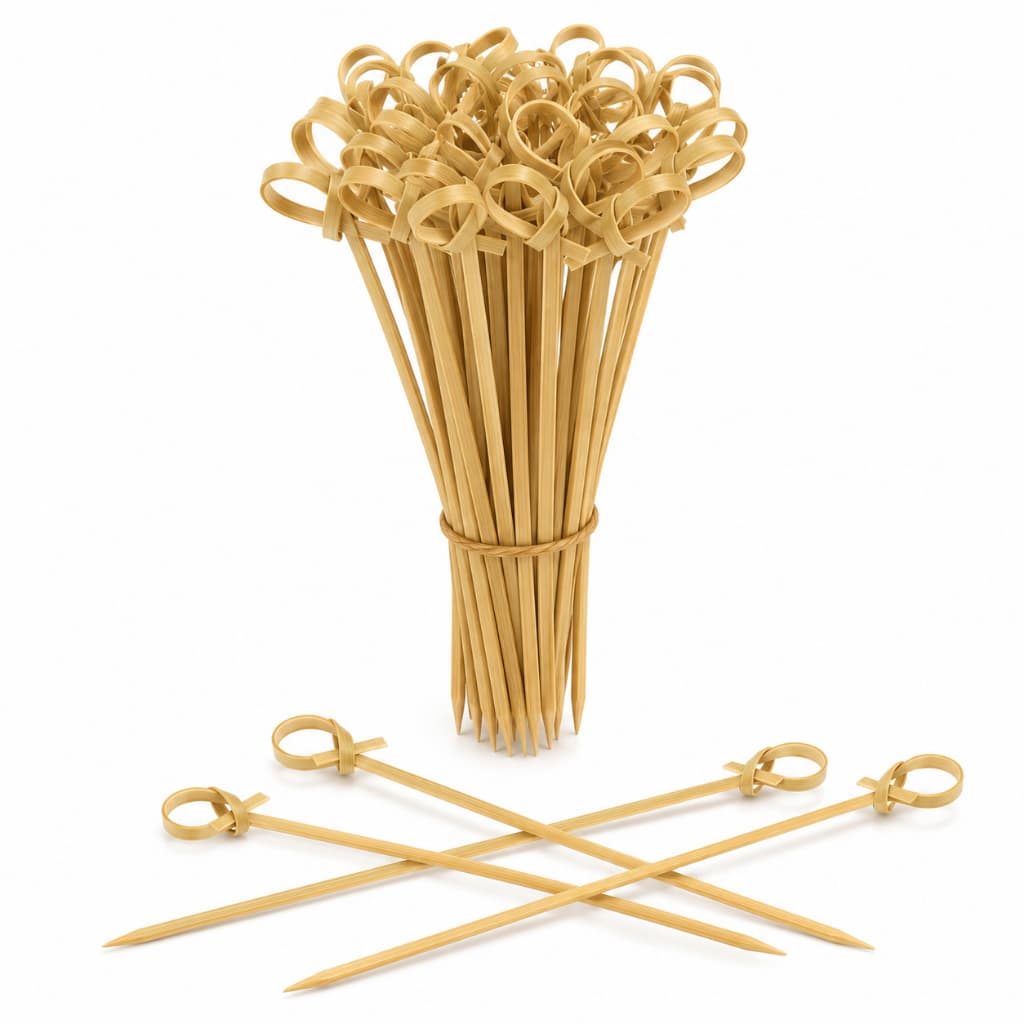 Espetos Knotted 9cm 100/200/300 Unidades Aperitivo Bambu Decorativo Evento Lanches