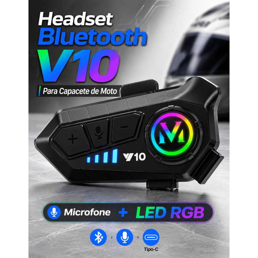Intercomunicador Fone de Ouvido Bluetooth para Capacete RGB Microfone Motoboy Viagem Entrega Musica