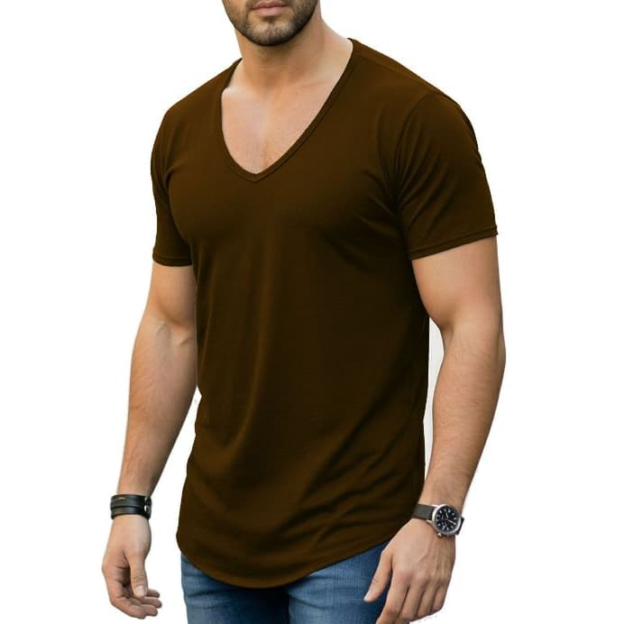 Camiseta Masculina Gola V Slim Fit Longline Casual Luxo Premium Malha Confort Seca rápido Não Amassa