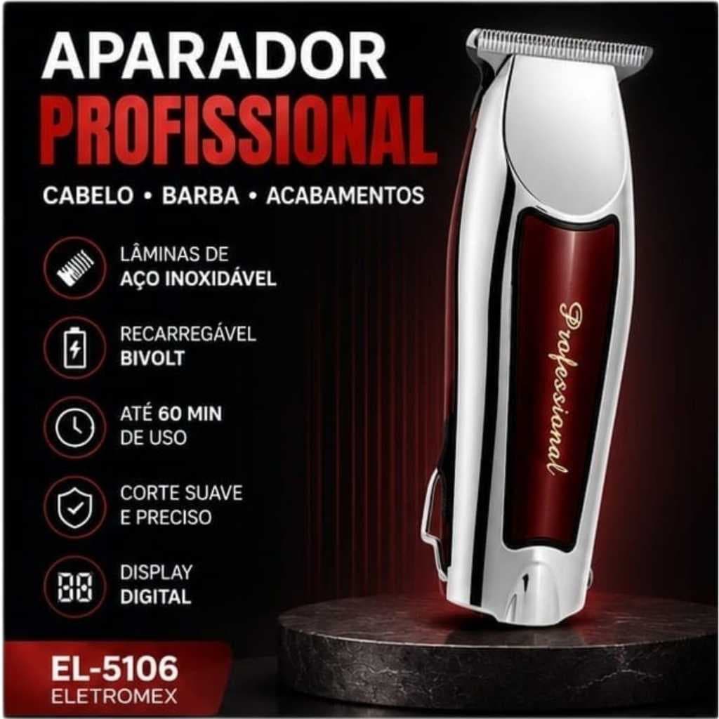Máquina de Cortar Cabelo Barba Acabamentos, Aparador de Pelos, Recarregável Bivolt