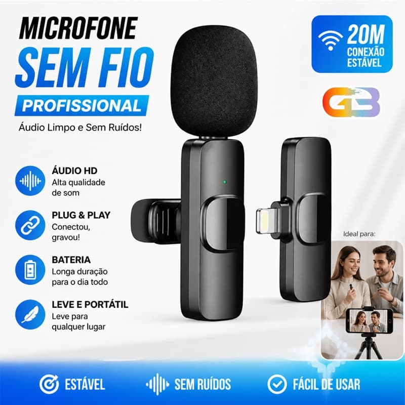 Microfone de Lapela Wireless Microfone lapelacom Redução Ruído Duplo K9-IP-2