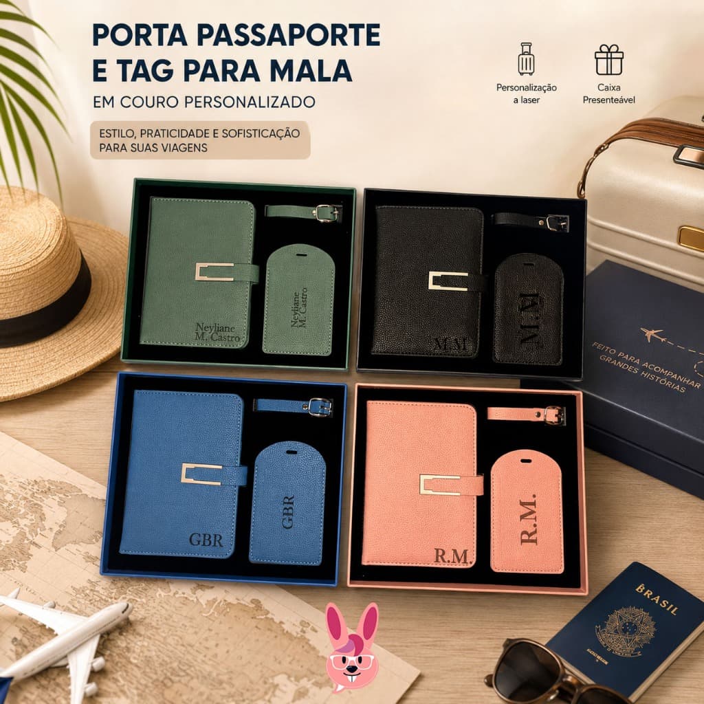 Kit Viagem Personalizado Porta passaporte Tag para Mala Gravados a laser Caixa Presenteável