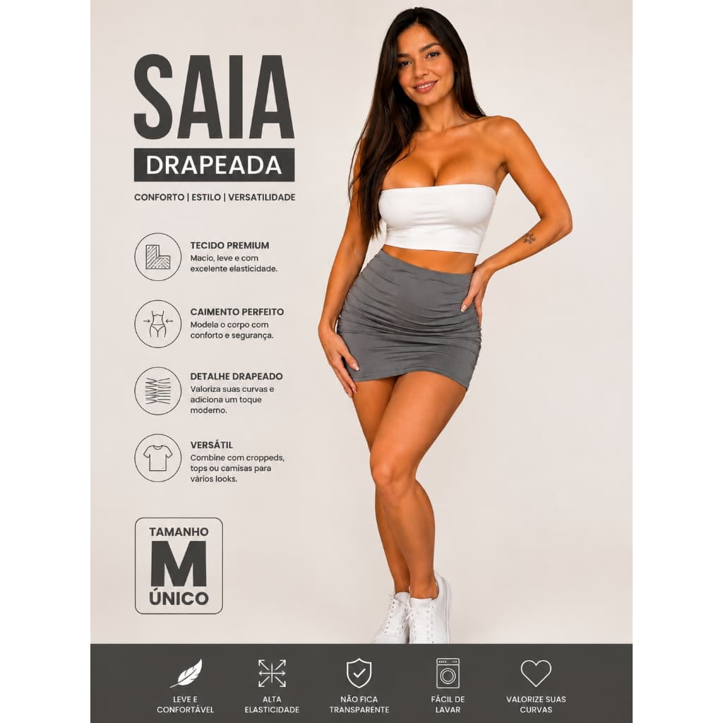 SAIA FEMININO ELEGANTE COM ELATICO NAS LATERALES EM TECIDO SUPLEX