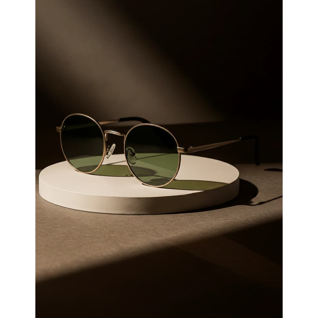 Heyoo Óculos de Sol Redondo Frame Dourado UV400 Estilo Retro Clássico Unissex para Condução e Praia