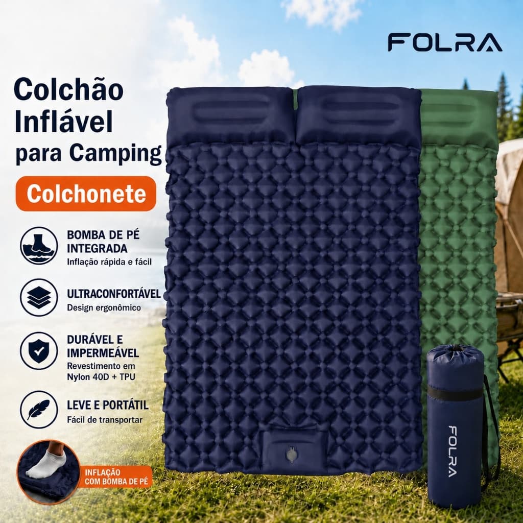 Colchão Inflável Casal Automático FOLRA Colchonete De Acampamento Portátil Com Bomba De Pé 190x120x5cm