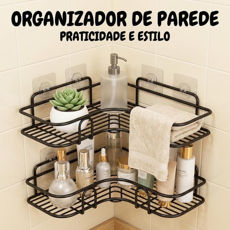 Prateleira de Canto para Parede Sem Perfuração, Multifuncional – Ideal para Cozinha e Banheiro, Suporte de Armazenamento