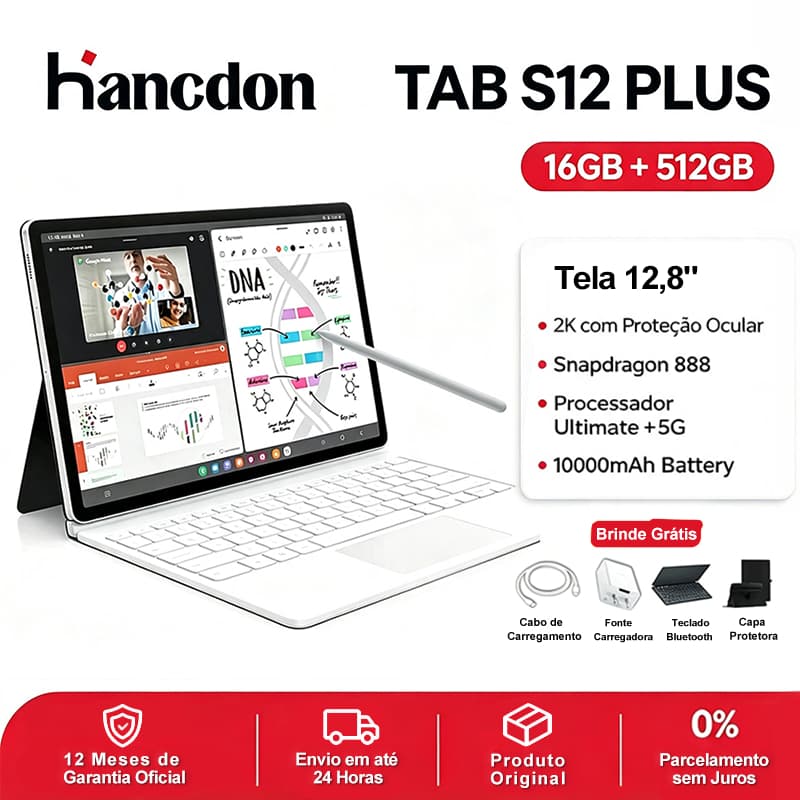 Hancdon Tablet S12 Plus 12.8"Tela FHD |16+512GB |  Bateria 10000mAh | Snapdragon 888 WiFi/5G LTE