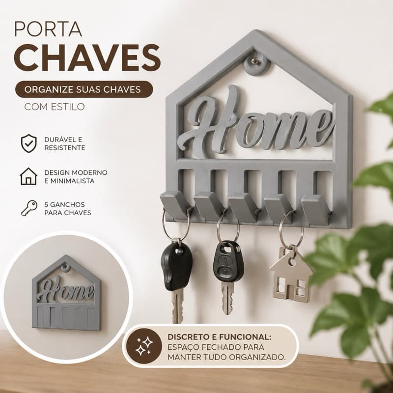 Porta-Chaves Home Classic com Compartimento Oculto | Organizador Decorativo de Parede