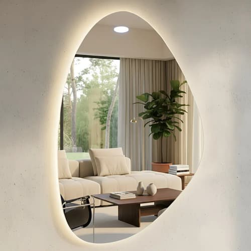 Espelho Orgânico 100x60cm com LED Quente Touch Moderno Penteadeira Quarto Banheiro Decorativo