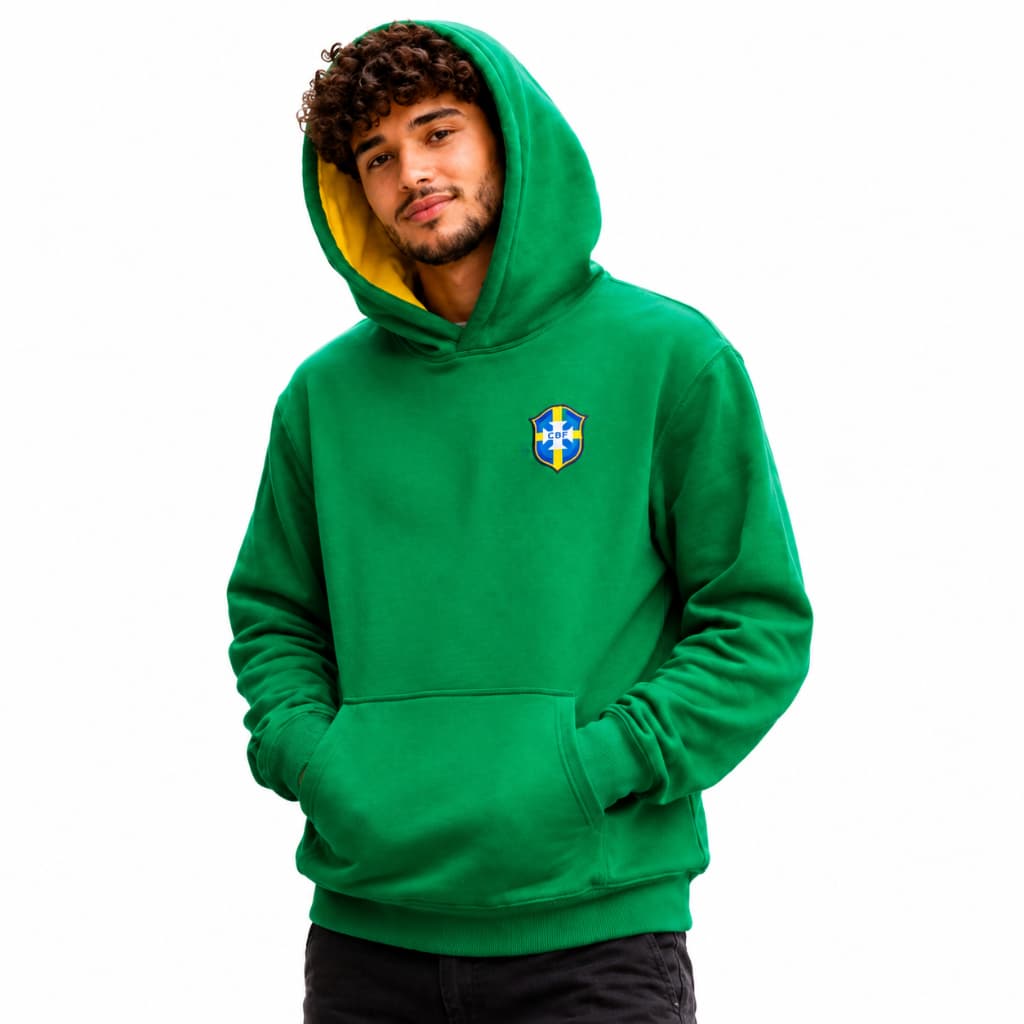 Moletom Brasil Unissex Verde Amarelo Algodão Premium Capuz Bolso Canguru Blusa de Frio