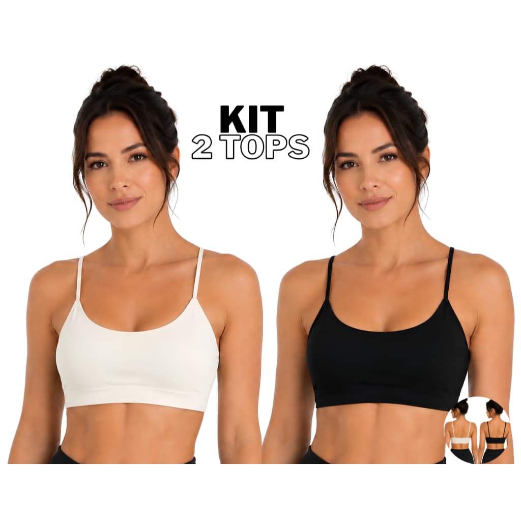 Kit 2 Tops Fitness Academia Feminino Alcinha Com Forro Duplo Não Fica Transparente Basico Nakine