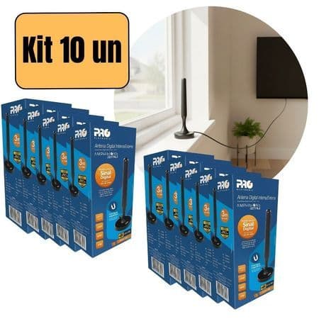 Kit 10 Antenas Digitais Pequenas Proeletronic PROHD-2400 Interna / Externa com base magnética