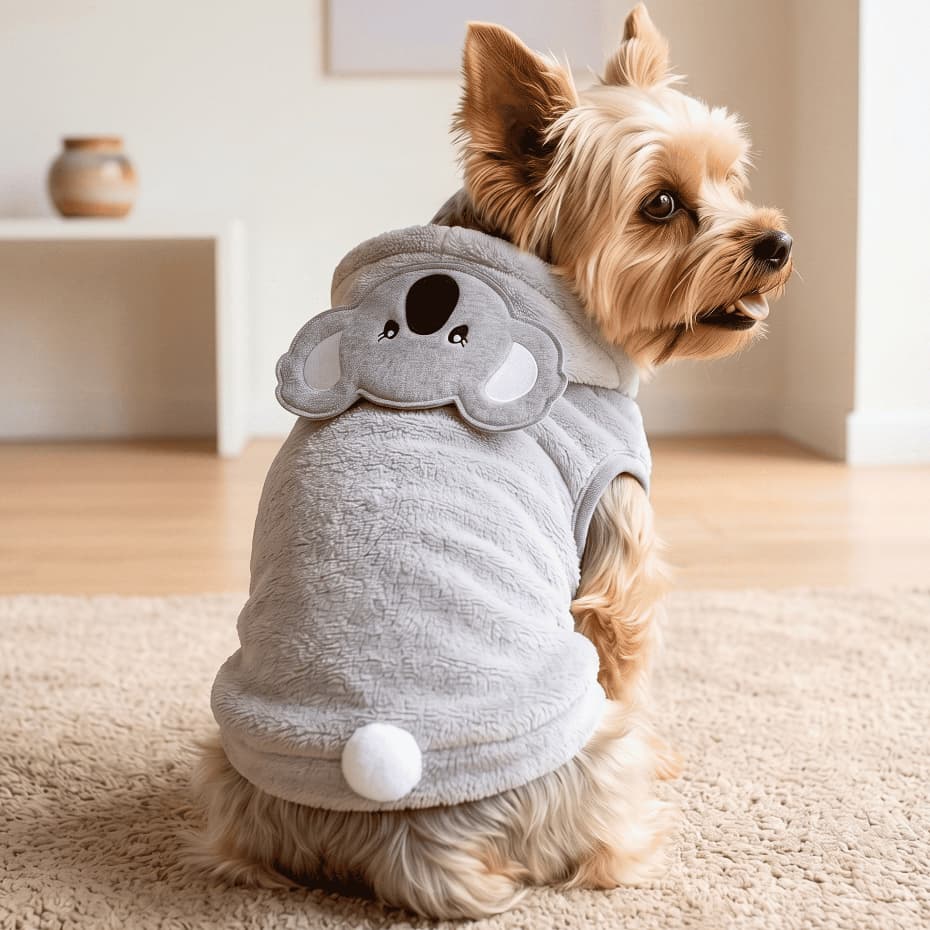 Roupa Pet Regata Fleece com Capuz Coala para Cachorro e Gato