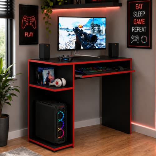 Escrivaninha Mesa Gamer Para Computador Com Suporte CPU E Prateleira - JM3 Móveis