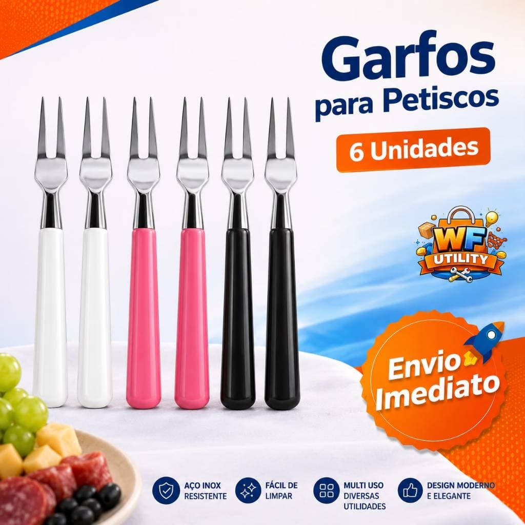 KIT mini Garfos para Petiscos 6pcs 10cm Branco ou Rosa – Perfeito para Queijos, Frutas e Aperitivos