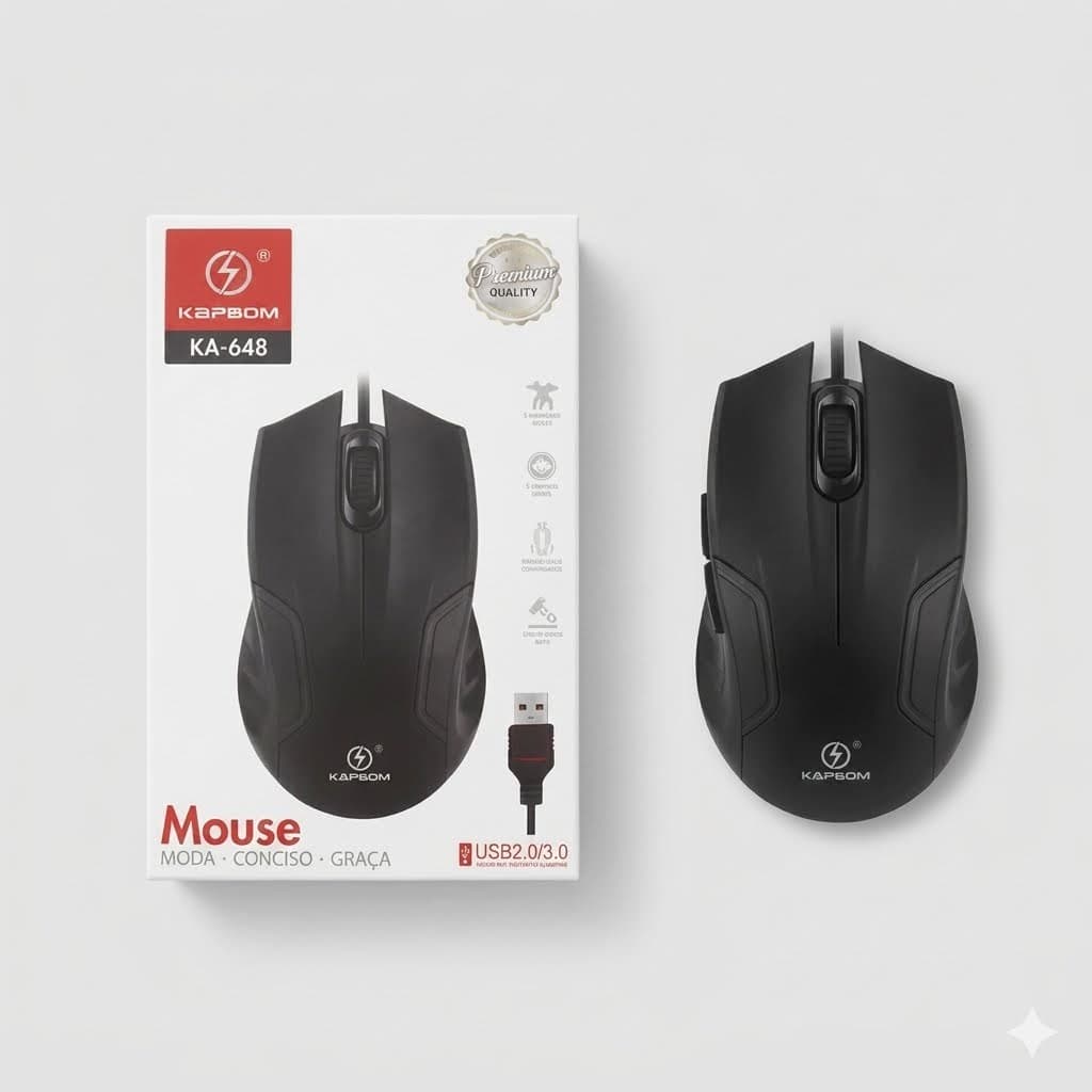 Mouse Com Fio Usb Kapbom Ka-648 Óptico Para Pc E Notebook