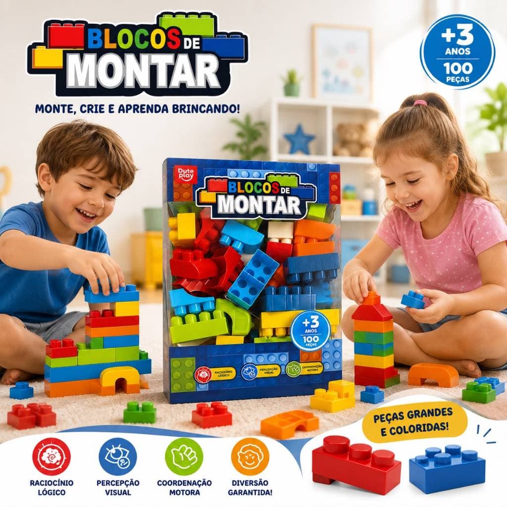 Brinquedo de Bloco de Montar com 100 peças Educativo e Divertido