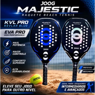 Raquete Beach Tennis Joog Majestic KVL Pro Kevlar Blue EVA Pro Profissional Preto Azul Preto/Prata
