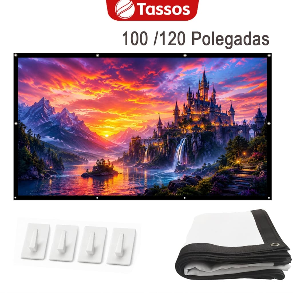 TASSOS Tela De Projeção Dupla Face 4K Full HD 100/120 Polegadas Com Ilhós Portátil Para Projetor Home Cinema