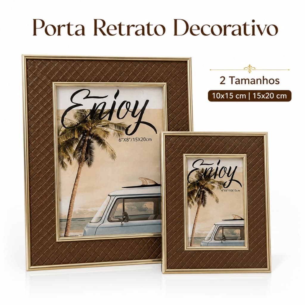 Porta Retrato 10x15 e Porta Retrato 15x20, Moldura para Foto, Moldura Decorativa Marrom Dourada Vertical