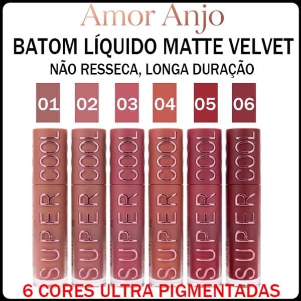 Amor Anjo Batom Matte - À Prova D'água, Longa Duração, Efeito Veludo e Hidratante