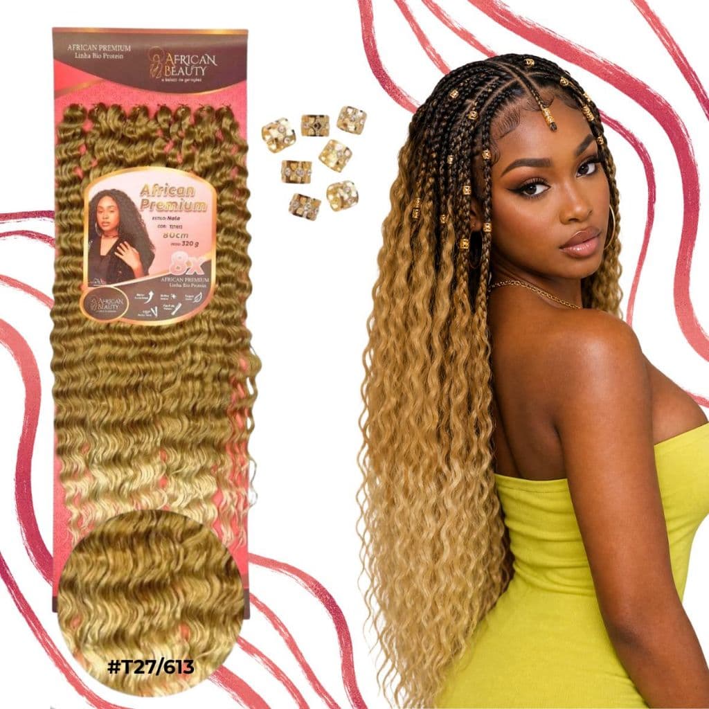 Cabelo Cacheado Bio Fibra Knottles Braids 80cm 320g African Beauty + Brinde