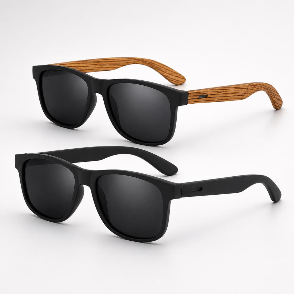 Kit 2 Óculos de Sol Quadrado Estilo Madeira Masculino Feminino Proteção UV400 Presente