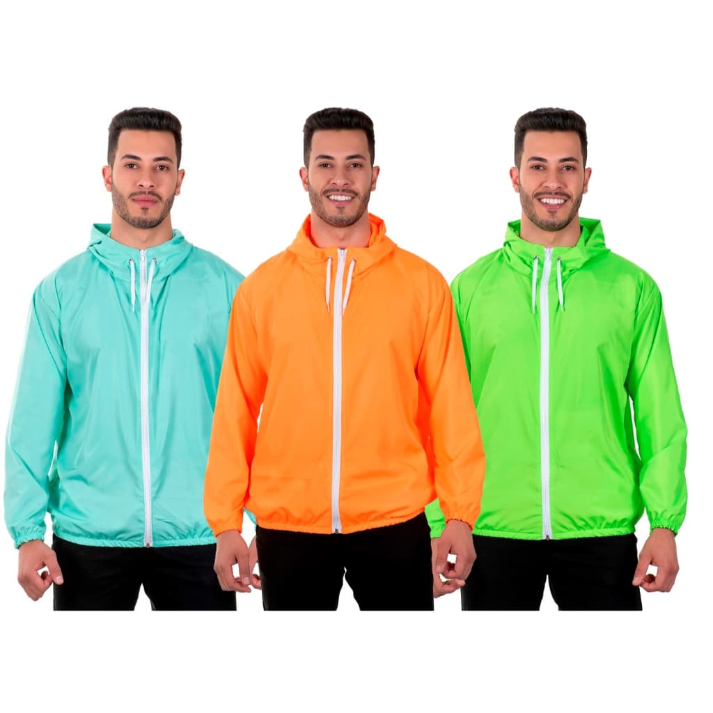 KIT 3 Jaqueta Corta Vento Capuz  - Leve e Confortável, Material Tactel