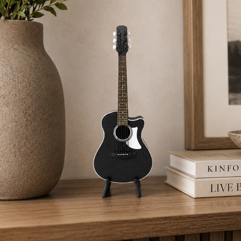 Mini Violão Com Suporte Miniatura Decorativa Enfeite De Mesa Para Músicos Coleção Presente Criativo Dia Dos Pais
