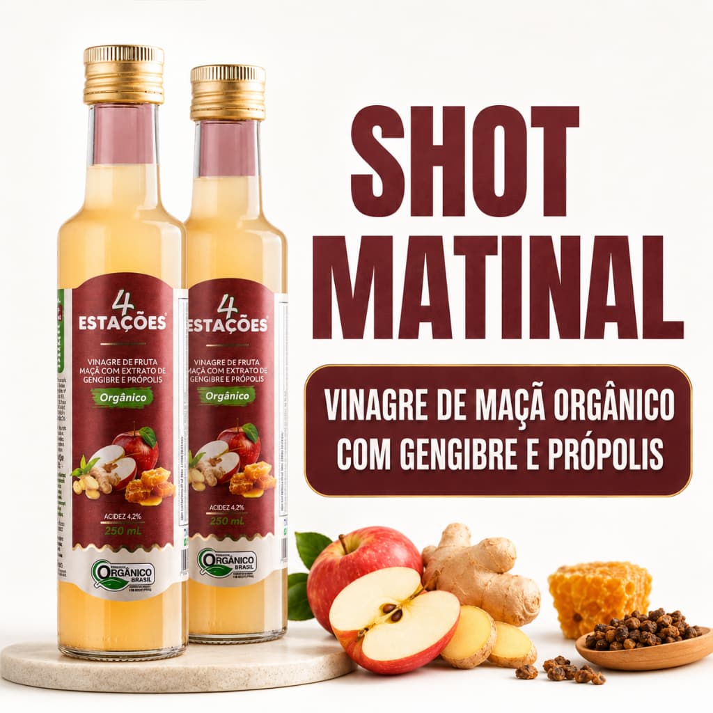 2 X Vinagre de Maça Orgânico com Extrato de Gengibre e Própolis 4 Estações 250ml