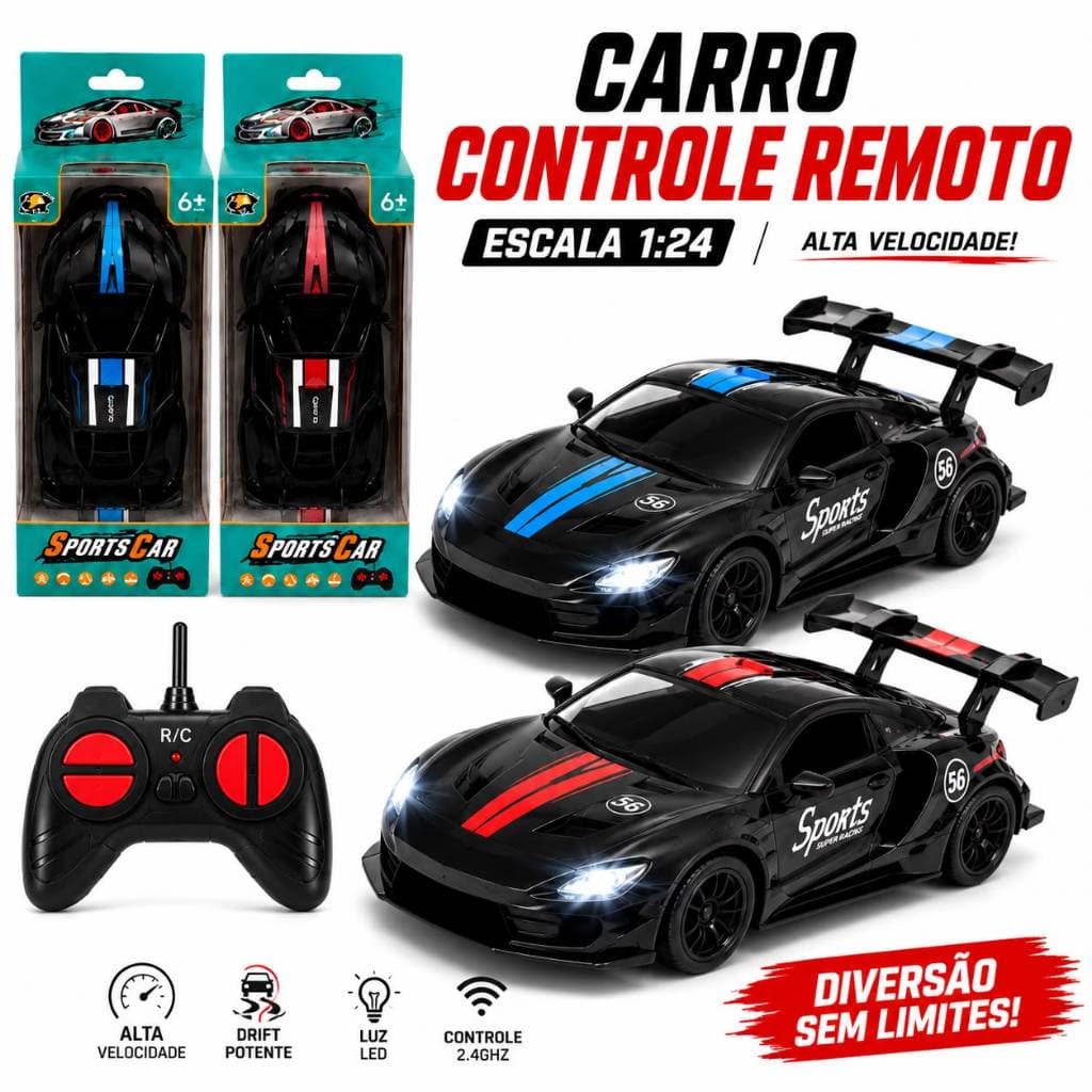 Carro Drift Controle Remoto Racing RC Esportivo com Luz LED Brinquedo Infantil Carrinho de Pilhas