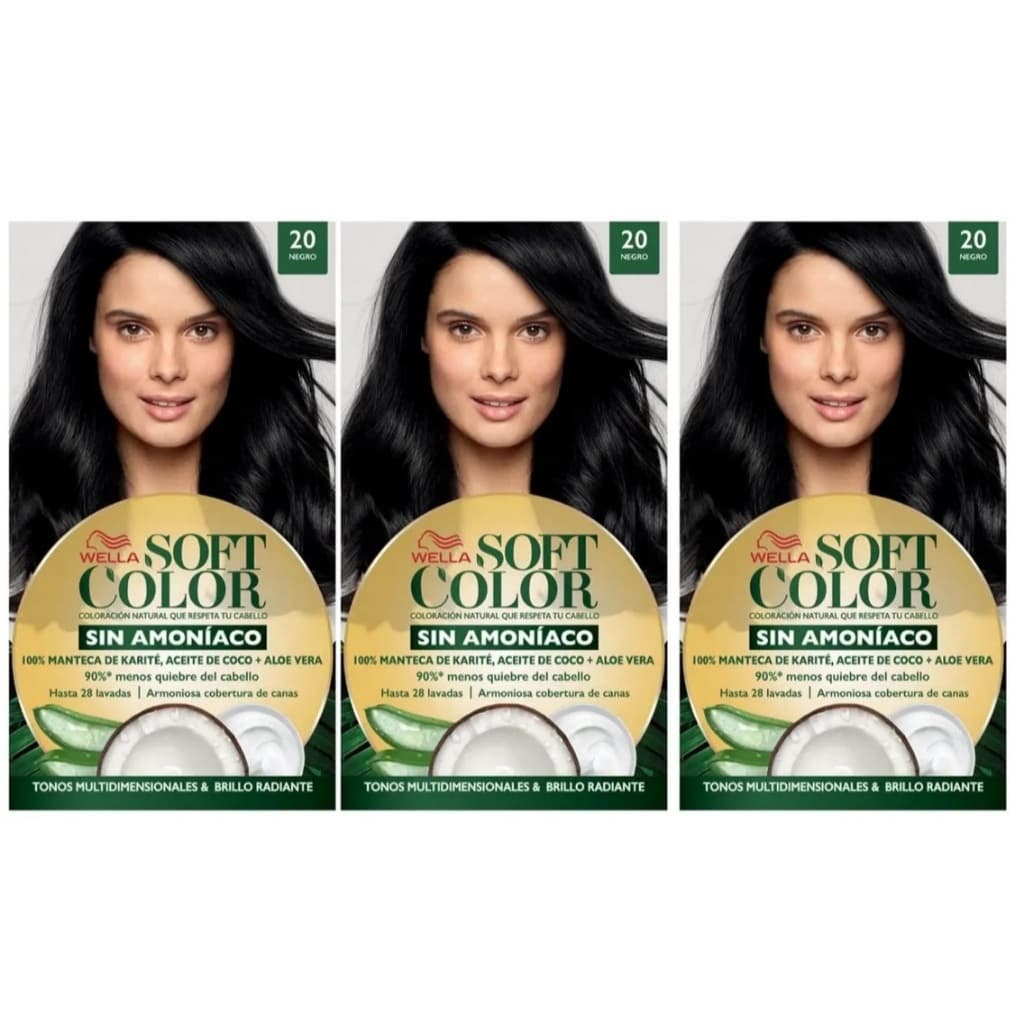 KIT com 3 Tinta De Cabelo Soft Color Wella Tom Preto 20